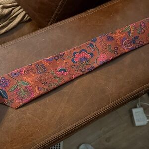 Ted Baker London Orange Floral Paisley Silk Tie with Pink and Green Accents